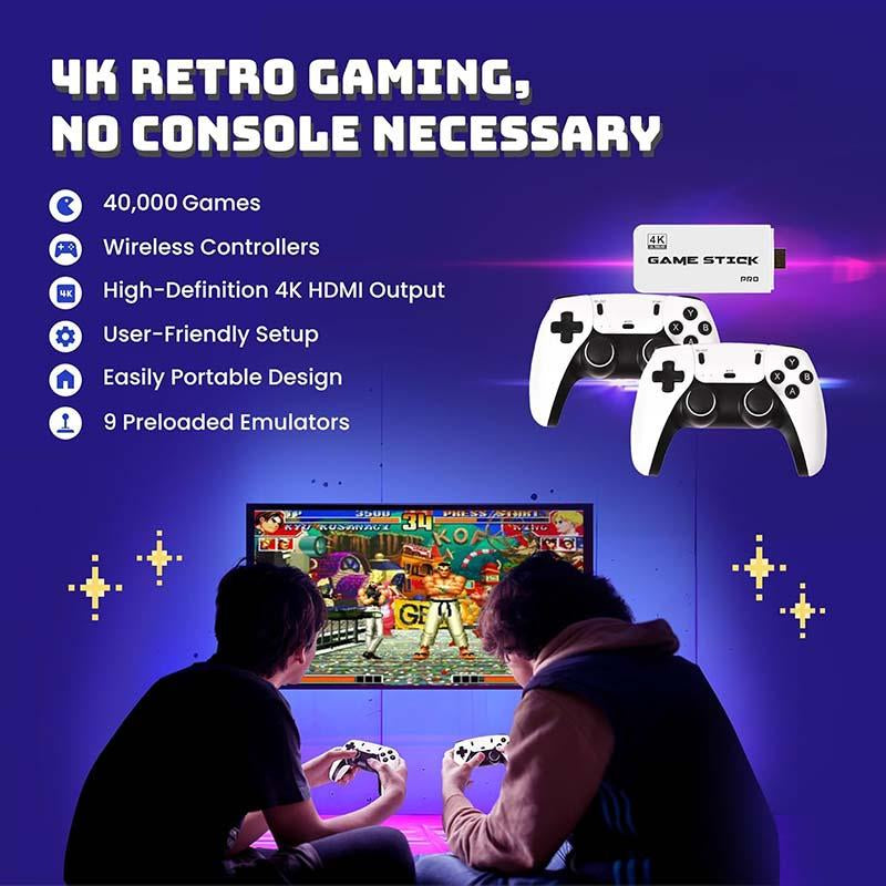 20000+ Games Wireless Retro Game Stick, Vintage Game Stick HD Output System, 2.4G Wireless Controllers, 64G TF Card for All Ages - Console