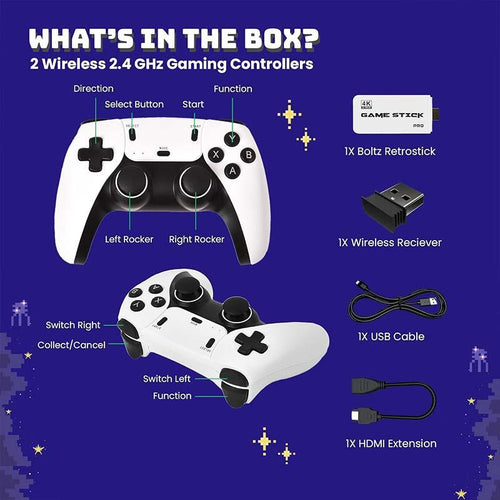 20000+ Games Wireless Retro Game Stick, Vintage Game Stick HD Output System, 2.4G Wireless Controllers, 64G TF Card for All Ages - Console