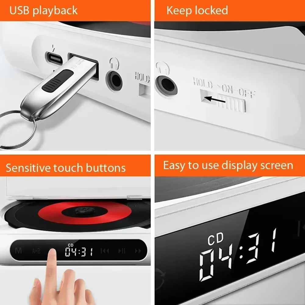 Bluetooth-Compatible CD Player LCD Screen Car CD Player A-B Repeat 1200 Mah Battery Friend Family Student Portable Dvd Player